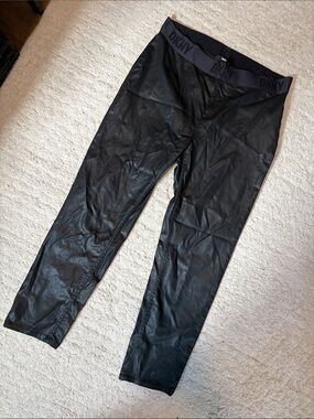 DKNY Women’s Black Faux-Leather Pull-on Pants